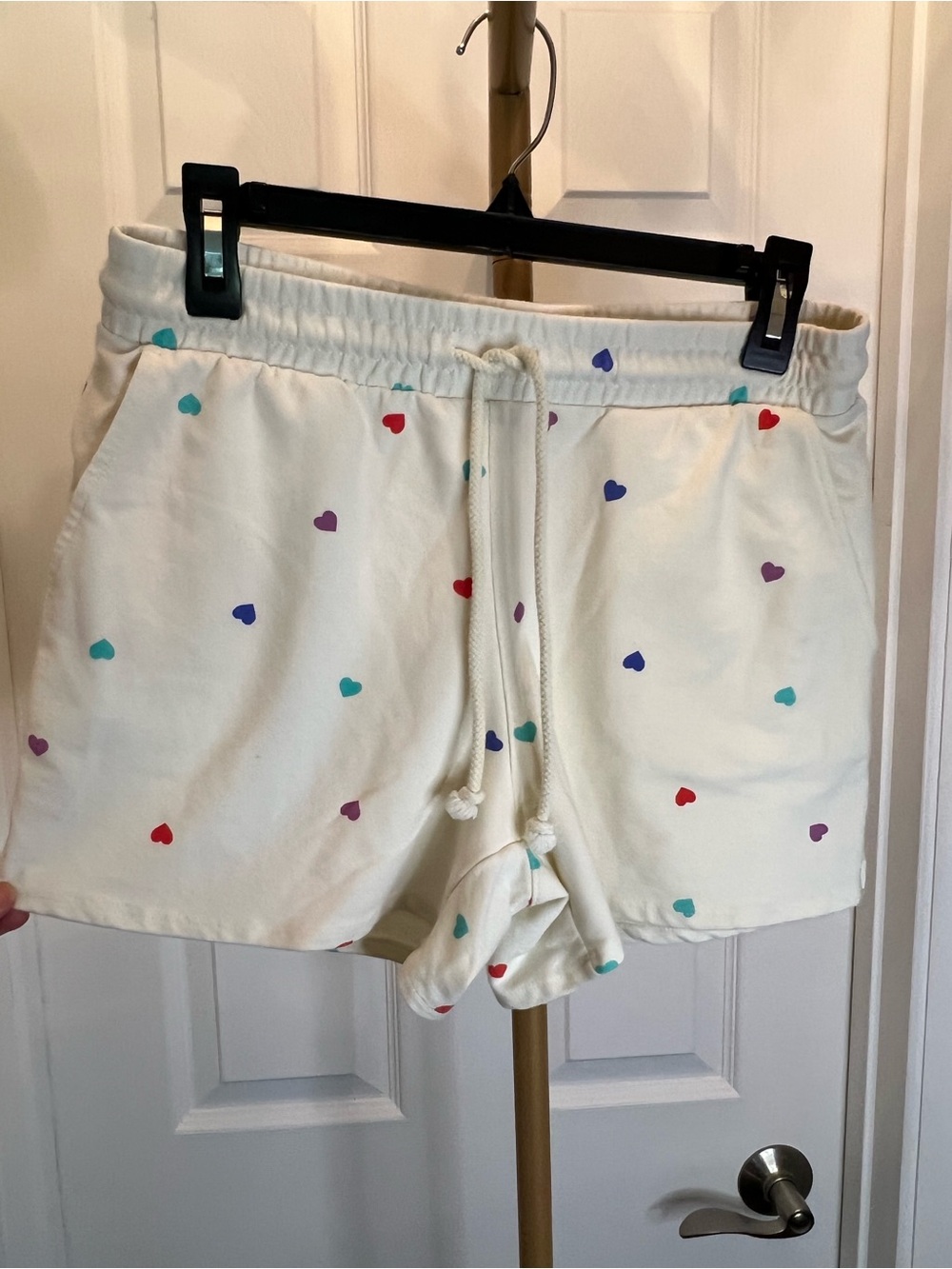 Wildfox Cream Heart-Print Drawstring Athletic Shorts